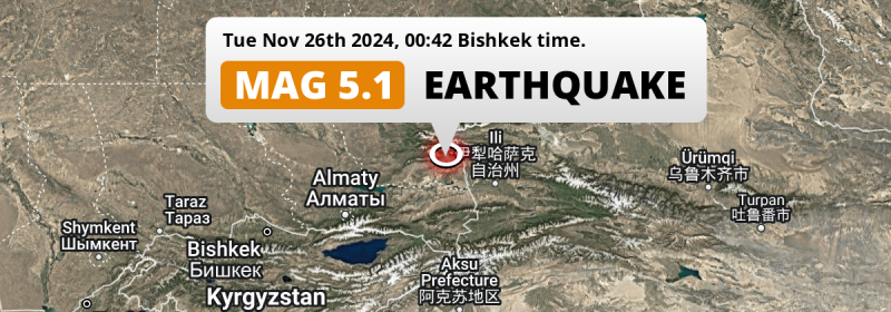  M4.5 Earthquake struck on Tuesday Night near Zharkent in Kazakhstan.