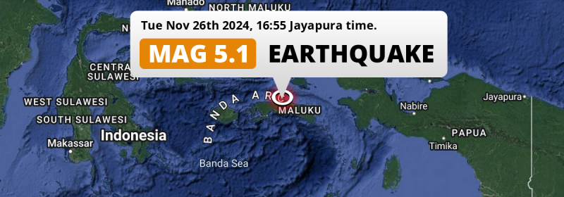 Shallow M5.1 Earthquake struck on Tuesday Afternoon near Amahai in Indonesia.