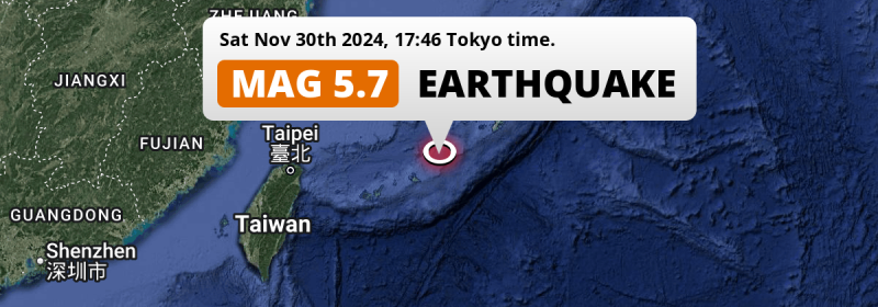 Significant M5.7 Earthquake hit in the East China Sea near Hirara (Japan) on Saturday Afternoon.