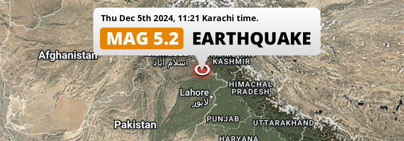 Shallow M5.2 Earthquake struck on Thursday Morning near Jhelum in Pakistan.