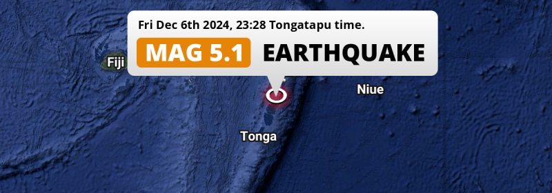 Significant M5.1 Earthquake struck on Friday Evening in the South Pacific Ocean 190km from Nuku‘alofa (Tonga).