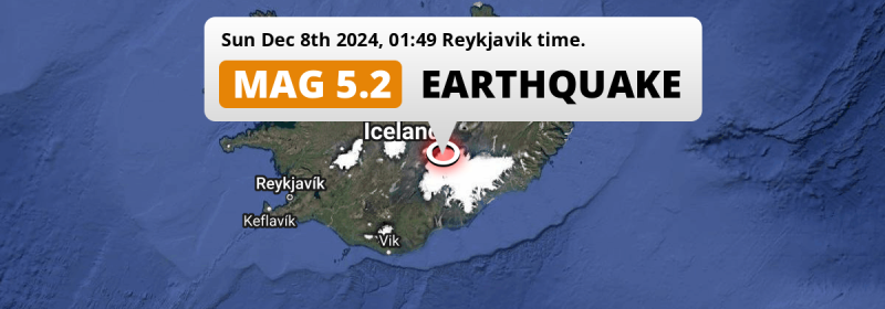 On Sunday Night a Shallow M5.2 Earthquake struck 125km from Akureyri in Iceland.