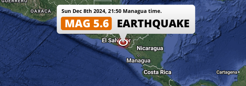 Shallow M5.6 Earthquake hit near La Unión in El Salvador on Sunday Evening.