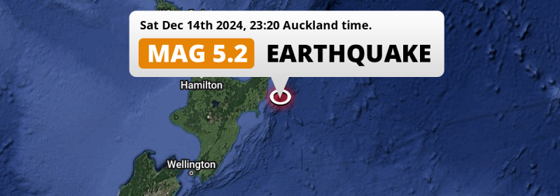 On Saturday Evening a Shallow M5.2 Earthquake struck in the South Pacific Ocean near Gisborne (New Zealand).