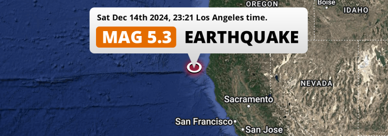 On Saturday Evening a Shallow M5.3 Earthquake struck in the North Pacific Ocean near Eureka (The United States).