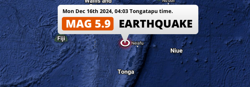 Significant M5.9 Earthquake hit in the South Pacific Ocean 286km from Nuku‘alofa (Tonga) on Monday Night.