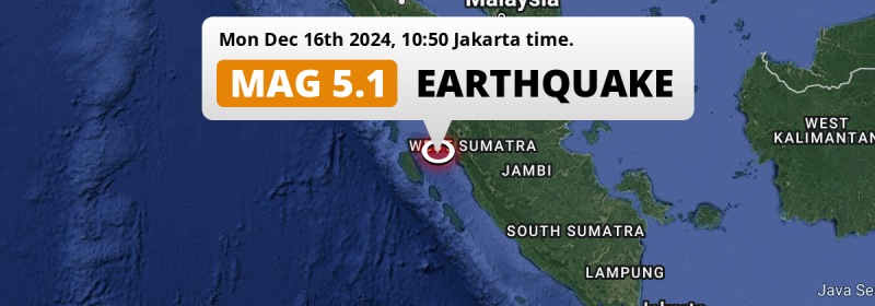 On Monday Morning a Significant M5.1 Earthquake struck in the Indian Ocean near Padang (Indonesia).