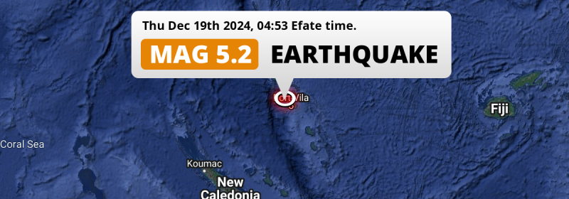 On Thursday Night a Significant M5.2 AFTERSHOCK struck in the Coral Sea near Port-Vila (Vanuatu).