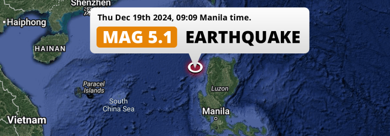 On Thursday Morning a Shallow M5.1 Earthquake struck in the South China Sea near Vigan (The Philippines).