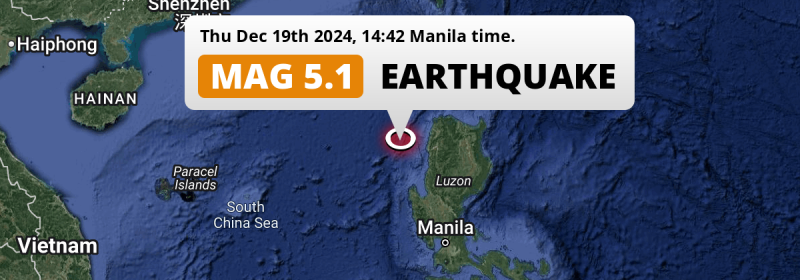 Shallow M5.1 Earthquake struck on Thursday Afternoon in the South China Sea near Vigan (The Philippines).