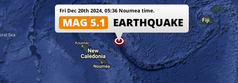 Shallow M5.1 Earthquake struck on Friday Night in the Coral Sea 296km from Nouméa (New Caledonia).