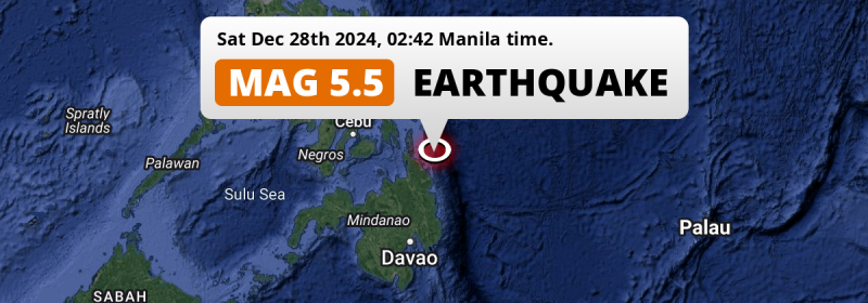 Significant M5.5 Earthquake hit in the Philippine Sea near Surigao (The Philippines) on Saturday Night.