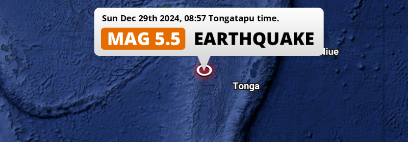 On Sunday Morning a Significant M5.5 Earthquake struck in the South Pacific Ocean 291km from Nuku‘alofa (Tonga).