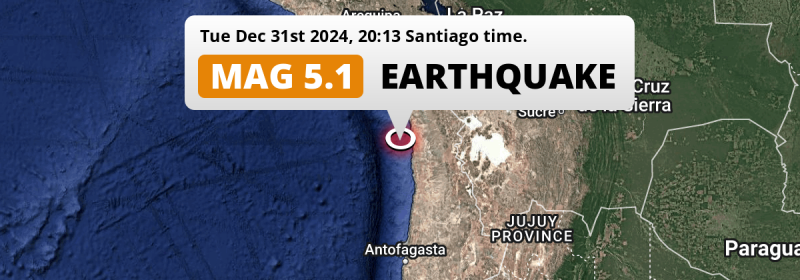 Significant M5.1 Earthquake hit in the South Pacific Ocean near Iquique (Chile) on Tuesday Evening.