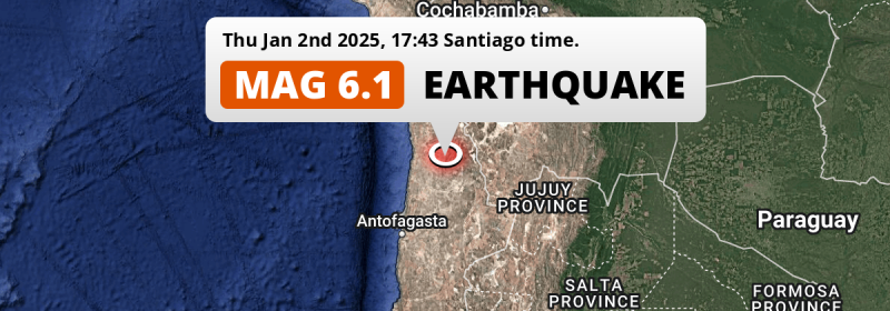 On Thursday Afternoon a Strong M6.1 Earthquake struck near Calama in Chile.