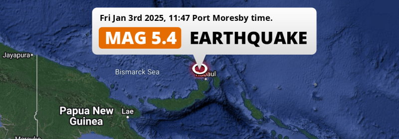 Shallow M5.4 AFTERSHOCK struck on Friday Morning in the Bismarck Sea near Kokopo (Papua New Guinea).