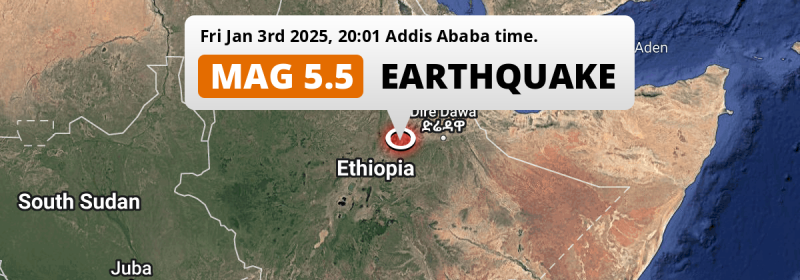 On Friday Evening an Unusually powerful M5.5 FORESHOCK struck near Āsbe Teferī in Ethiopia.