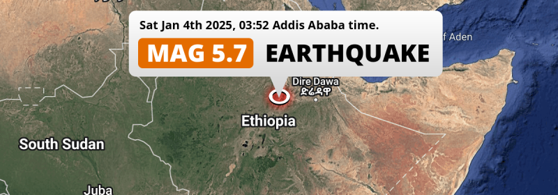 Unusually powerful M5.7 Earthquake struck on Saturday Night near Debre Birhan in Ethiopia.