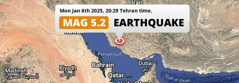 Shallow M5.2 Earthquake struck on Monday Evening near Fīrūzābād in Iran.