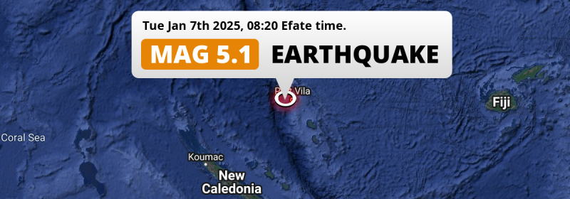 On Tuesday Morning a Significant M5.0 Earthquake struck in the Coral Sea near Port-Vila (Vanuatu).