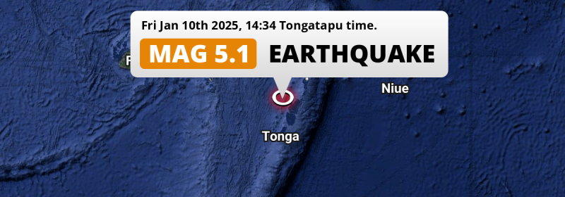 Shallow M5.1 Earthquake hit in the South Pacific Ocean 157km from Nuku‘alofa (Tonga) on Friday Afternoon.