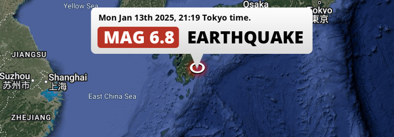 Strong M6.8 Earthquake hit in the Philippine Sea near Miyazaki (Japan) on Monday Evening.