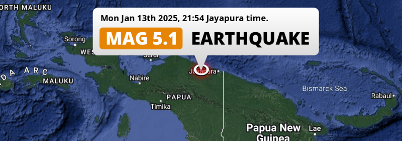 Significant M5.1 Earthquake struck on Monday Evening 135km from Jayapura in Indonesia.