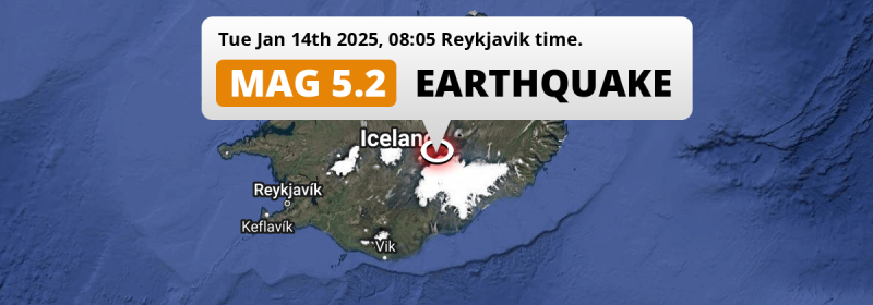 On Tuesday Morning a Shallow M5.2 Earthquake struck 112km from Akureyri in Iceland.