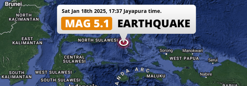 Significant M5.1 Earthquake hit in the Maluku Sea 108km from Ternate (Indonesia) on Saturday Afternoon.