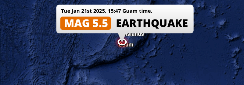 Significant M5.5 Earthquake struck on Tuesday Afternoon in the Philippine Sea near Dededo Village (Guam).