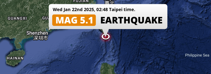 Significant M5.1 Earthquake hit in the South China Sea 154km from Kaohsiung (Taiwan) on Wednesday Night.