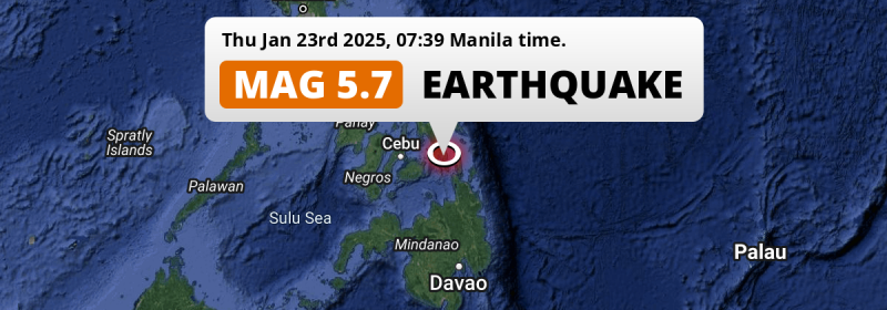 Shallow M5.7 Earthquake struck on Thursday Morning near Surigao in The Philippines.