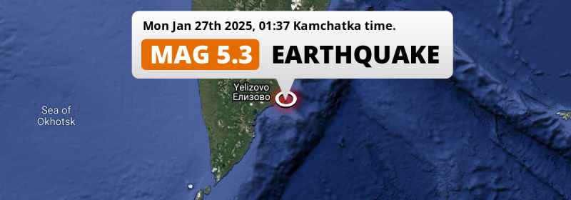 On Monday Night a Significant M5.3 Earthquake struck near Petropavlovsk-Kamchatsky in Russia.