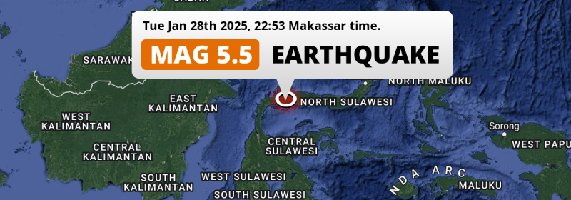 On Tuesday Evening a Significant M5.5 Earthquake struck 0mi from Indonesia.