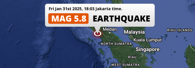 On Friday Evening a Significant M5.7 Earthquake struck in the Indian Ocean 174km from Medan (Indonesia).