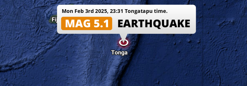 Shallow M5.1 Earthquake hit in the South Pacific Ocean near Nuku‘alofa (Tonga) on Monday Evening.