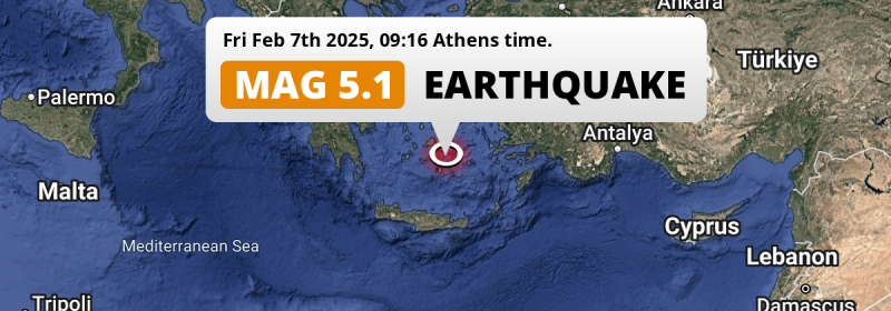 Shallow M5.1 AFTERSHOCK struck on Friday Morning in the Aegean Sea 142km from Irákleion (Greece).