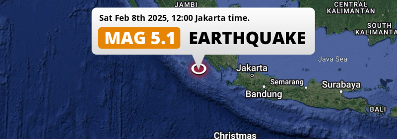 Shallow M5.1 Earthquake struck on Saturday Afternoon in the Indian Ocean 231km from Bandar Lampung (Indonesia).