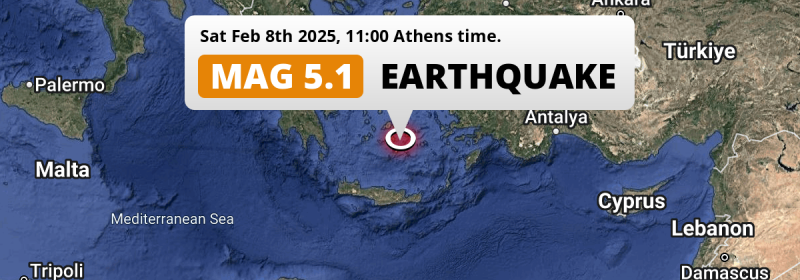 Shallow M5.1 AFTERSHOCK hit in the Aegean Sea 133km from Irákleion (Greece) on Saturday Morning.