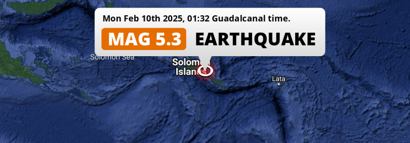 Significant M5.3 Earthquake hit in the Solomon Sea 147km from Honiara (Solomon Islands) on Monday Night.