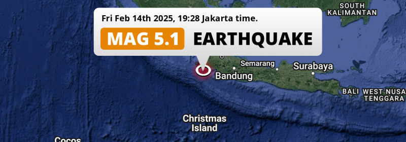 Significant M5.1 Earthquake hit in the Indian Ocean 170km from South Tangerang (Indonesia) on Friday Evening.