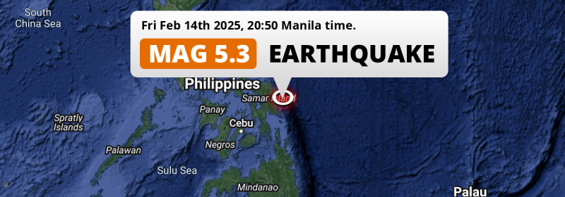 On Friday Evening a Shallow M5.3 Earthquake struck in the Philippine Sea near Tacloban (The Philippines).