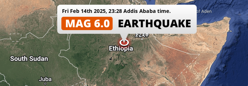 Unusually powerful M6.0 Earthquake hit near Metahāra in Ethiopia on Friday Evening.