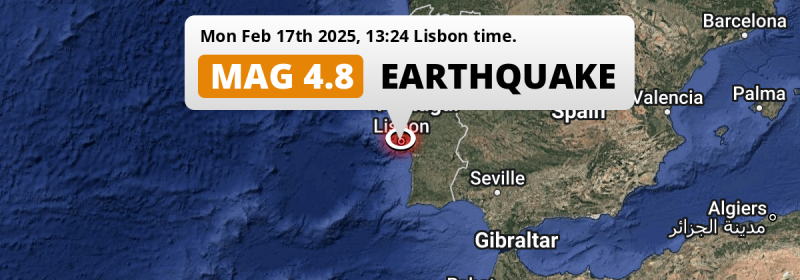 On Monday Afternoon a Shallow M4.8 Earthquake struck near Lisbon in Portugal.