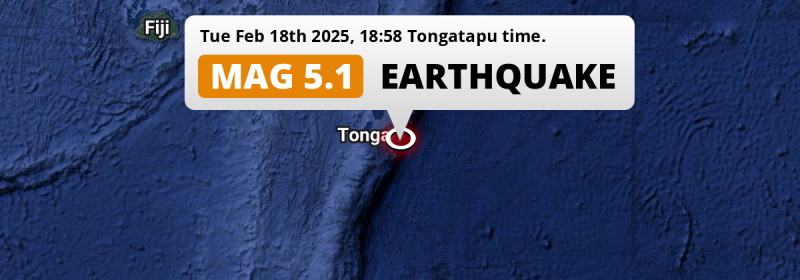 Shallow M5.1 Earthquake hit in the South Pacific Ocean 133km from Nuku‘alofa (Tonga) on Tuesday Evening.