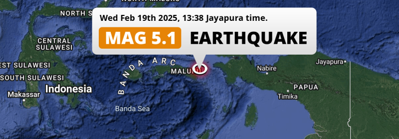 Shallow M5.1 AFTERSHOCK hit in the Seram Sea 277km from Sorong (Indonesia) on Wednesday Afternoon.