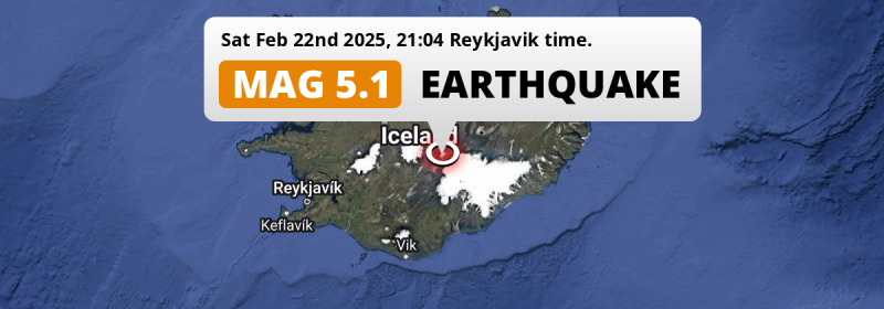 Shallow M5.1 Earthquake hit 199km from Reykjavík in Iceland on Saturday Evening.