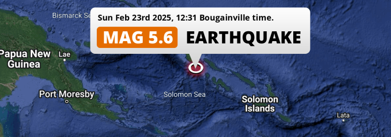 Significant M5.6 Earthquake struck on Sunday Afternoon in the Solomon Sea 143km from Arawa (Papua New Guinea).