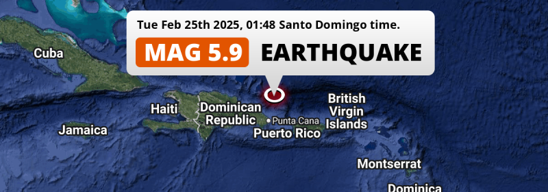 Significant M5.9 Earthquake hit in the North Atlantic Ocean 148km from La Romana (Dominican Republic) on Tuesday Night.