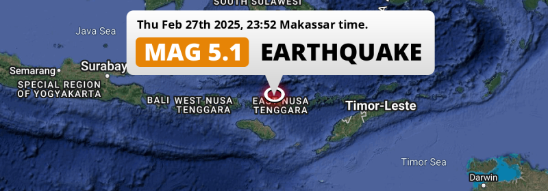 Significant M5.1 Earthquake hit near Ruteng in Indonesia on Thursday Evening.